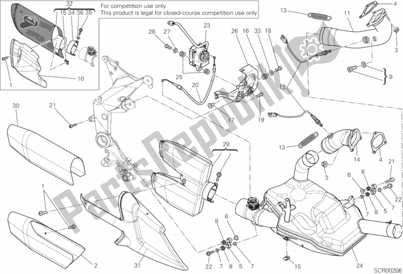All parts for the Exhaust System of the Ducati Multistrada 1200 S Pikes Peak Brasil 2014